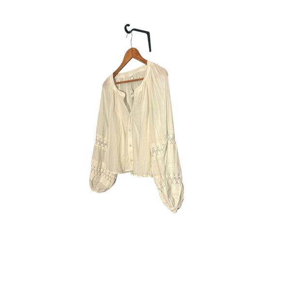 NWT Aerie White Crochet Long Sleeve Button Down Shirt Cottage Medium Boho - Picture 2 of 6